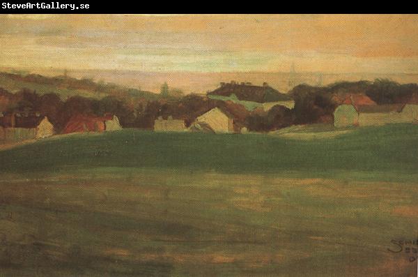 Egon Schiele Meadow with Village in Background II (mk12)